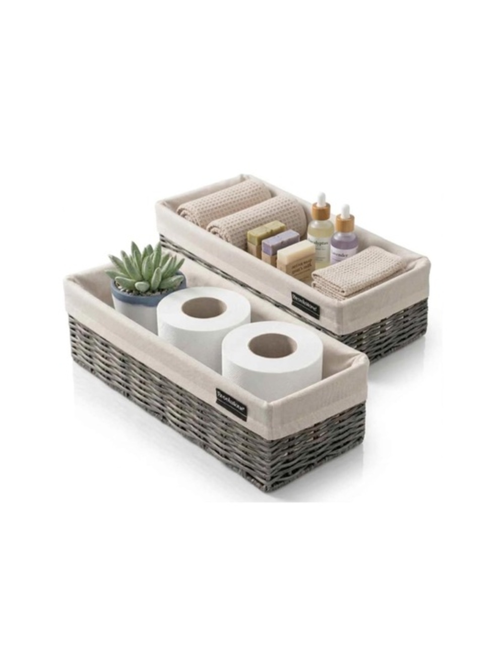 Brookstone Gray Wicker Bathroom Organizer Baskets with Liners 2 pack